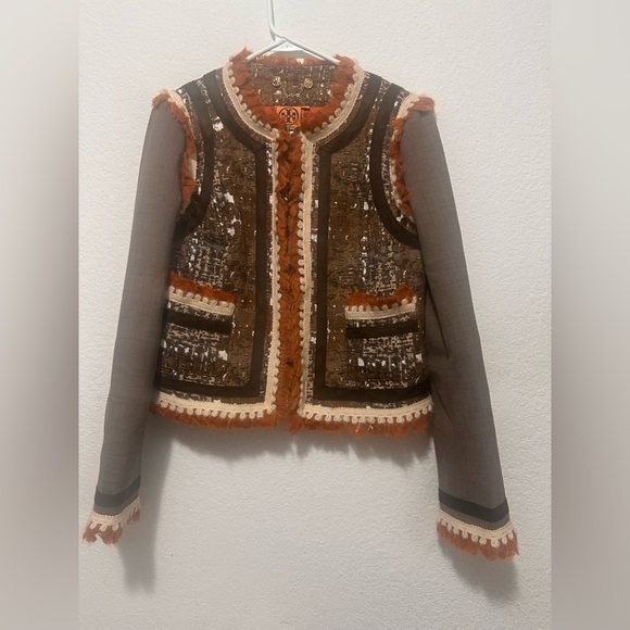 Tory Burch Orange Tweed Blazer Jacket size 6‎ - Picture 2 of 15